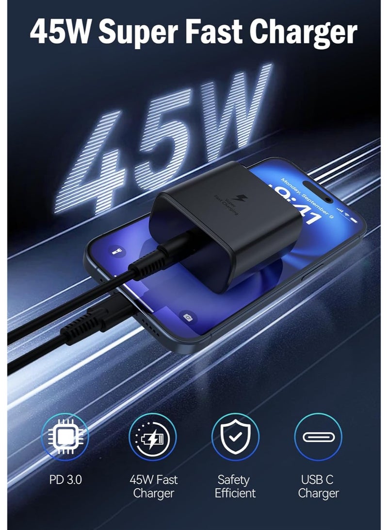 الفضاء الرقمي شاحن سريع 45W بتقنية GaN، محول طاقة بمقبس بريطاني مع كابل 2 متر، شاحن USB C و شاحن حائط، شاحن سريع بتقنية PD للهاتف والتابلت، شاحن سفر مضغوط باللون الأسود - Image 3